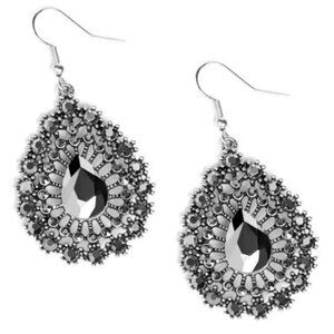 Teardrop Hematite Rhinestone Earrings | Glam Statement with Sparkling Borders